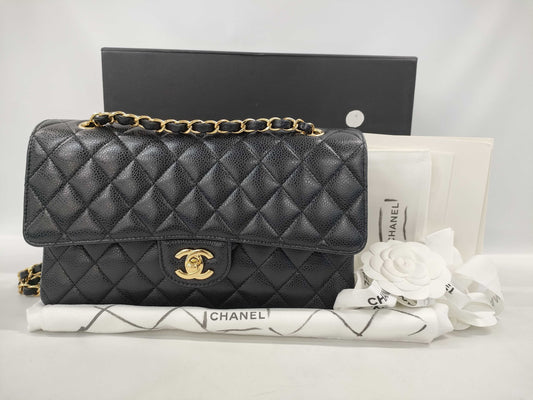 CHANEL Double Flap Caviar Black GP Shoulder Bag