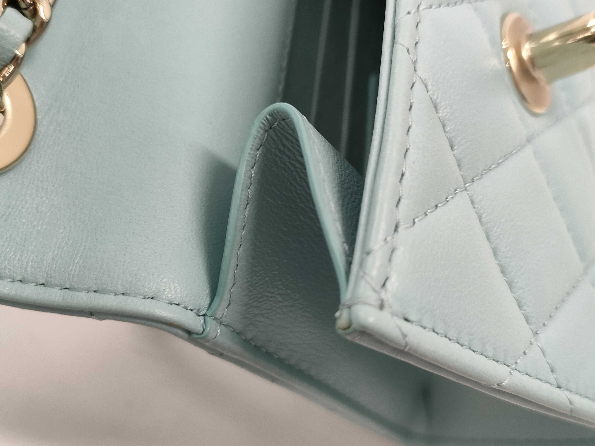 CHANEL Mini Chain Shoulder Bag in Lamb Light Blue GP
