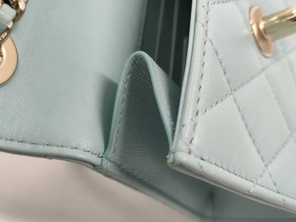 CHANEL Mini Chain Shoulder Bag in Lamb Light Blue GP