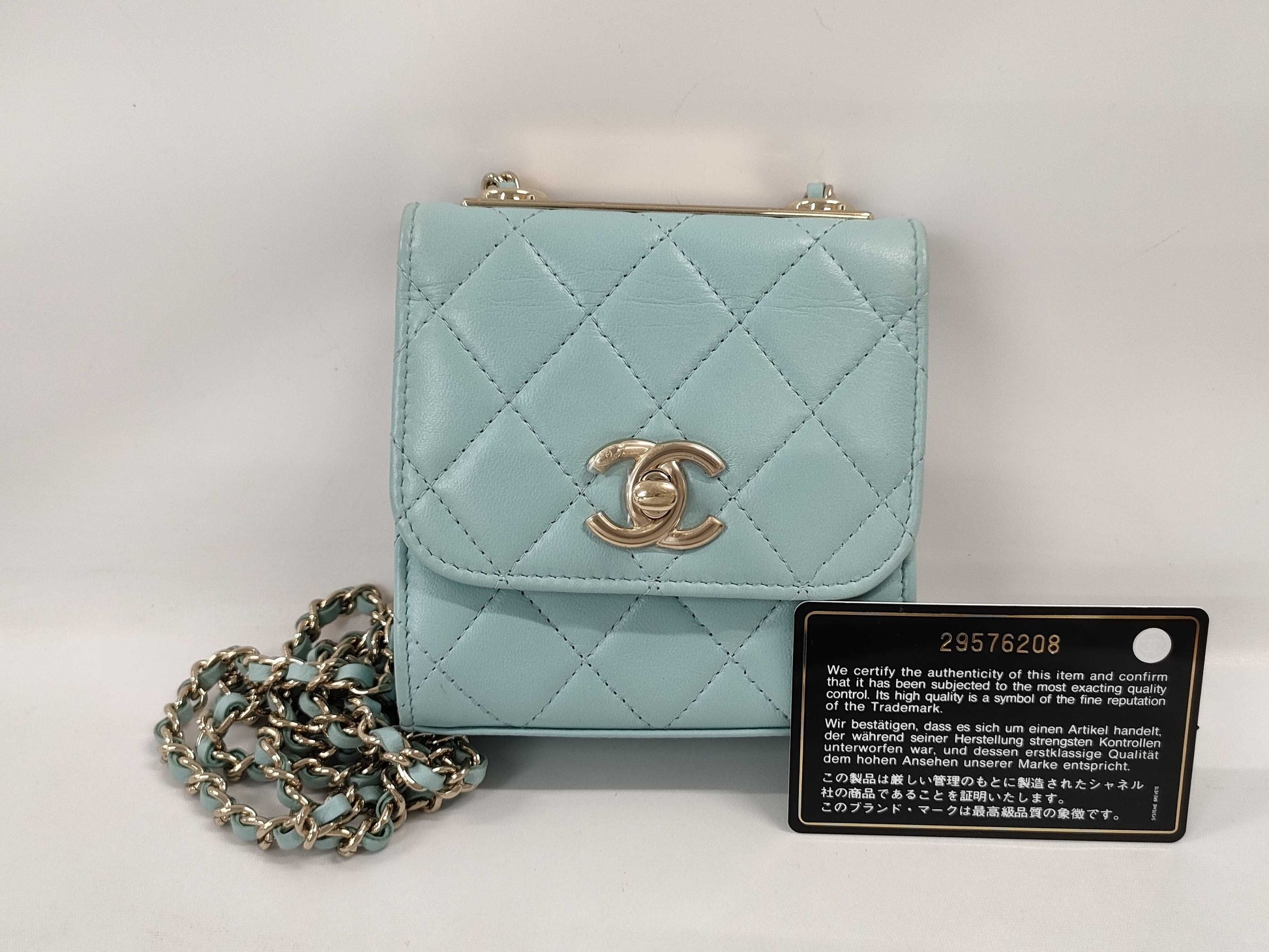 CHANEL Mini Chain Shoulder Bag in Lamb Light Blue GP