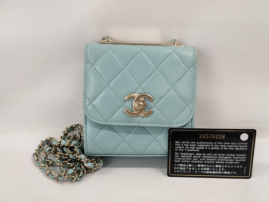 CHANEL Mini Chain Shoulder Bag in Lamb Light Blue GP