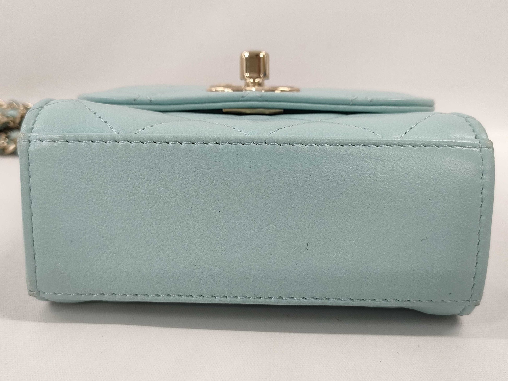 CHANEL Mini Chain Shoulder Bag in Lamb Light Blue GP