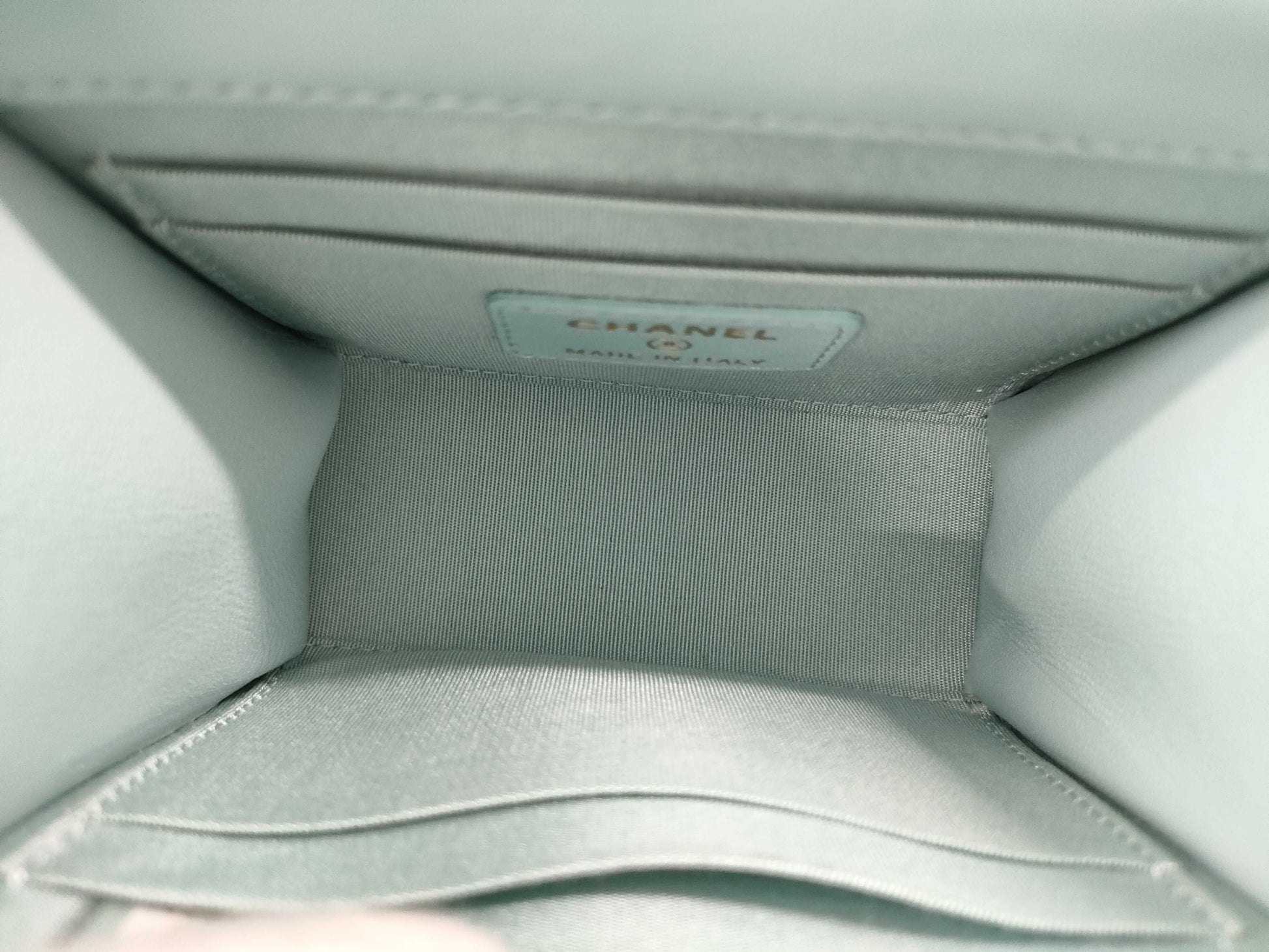 CHANEL Mini Chain Shoulder Bag in Lamb Light Blue GP