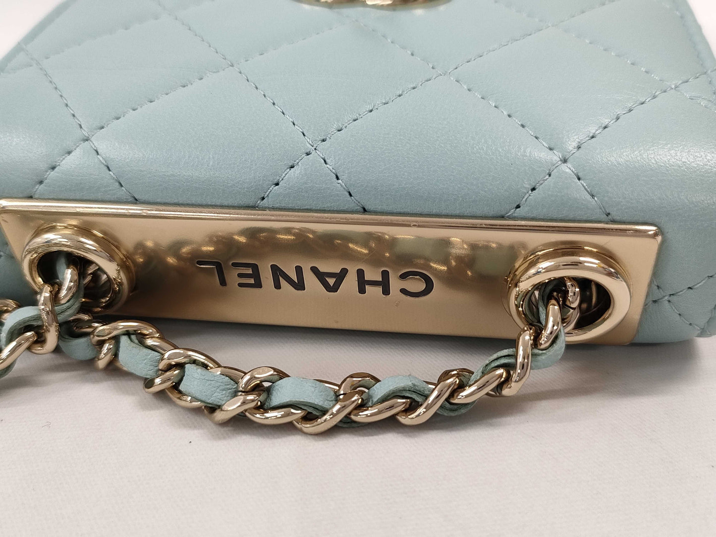 CHANEL Mini Chain Shoulder Bag in Lamb Light Blue GP