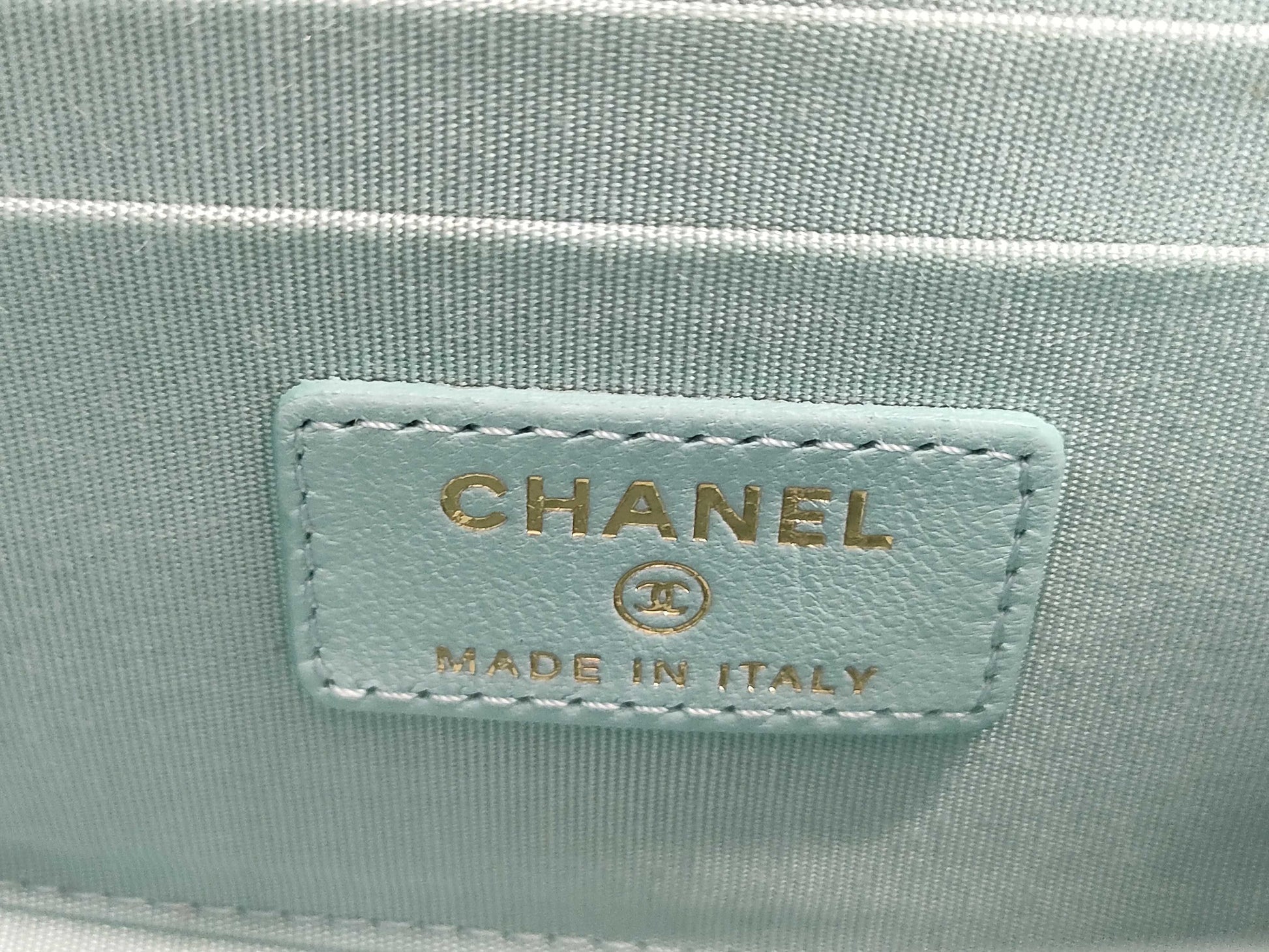 CHANEL Mini Chain Shoulder Bag in Lamb Light Blue GP