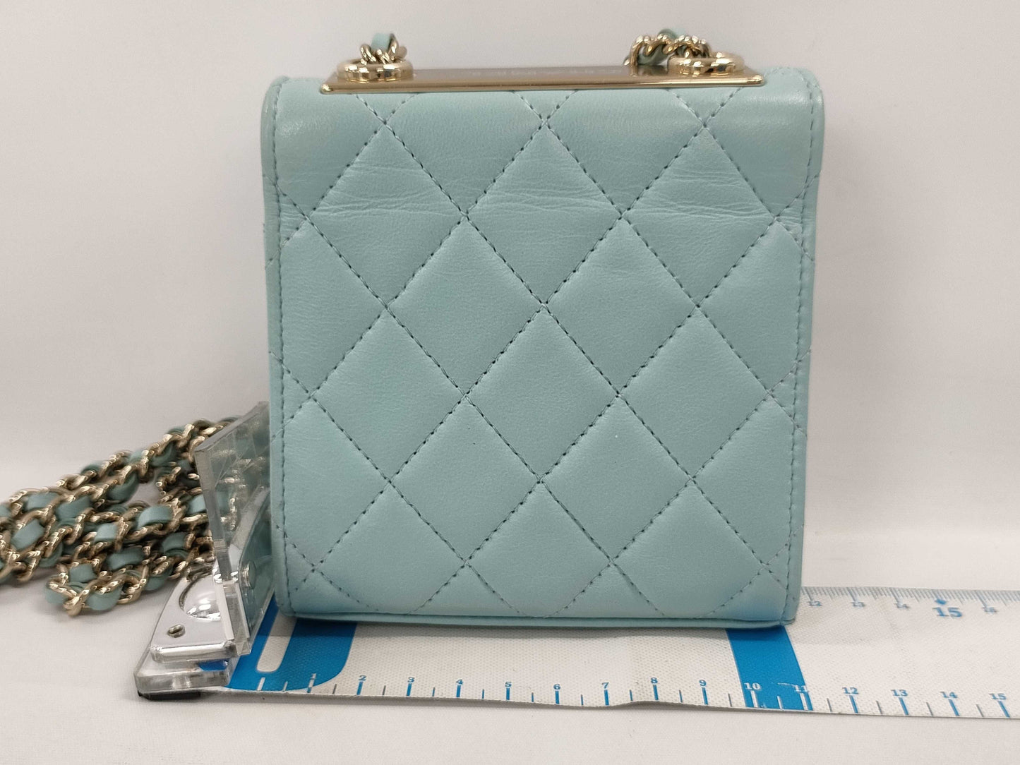 CHANEL Mini Chain Shoulder Bag in Lamb Light Blue GP