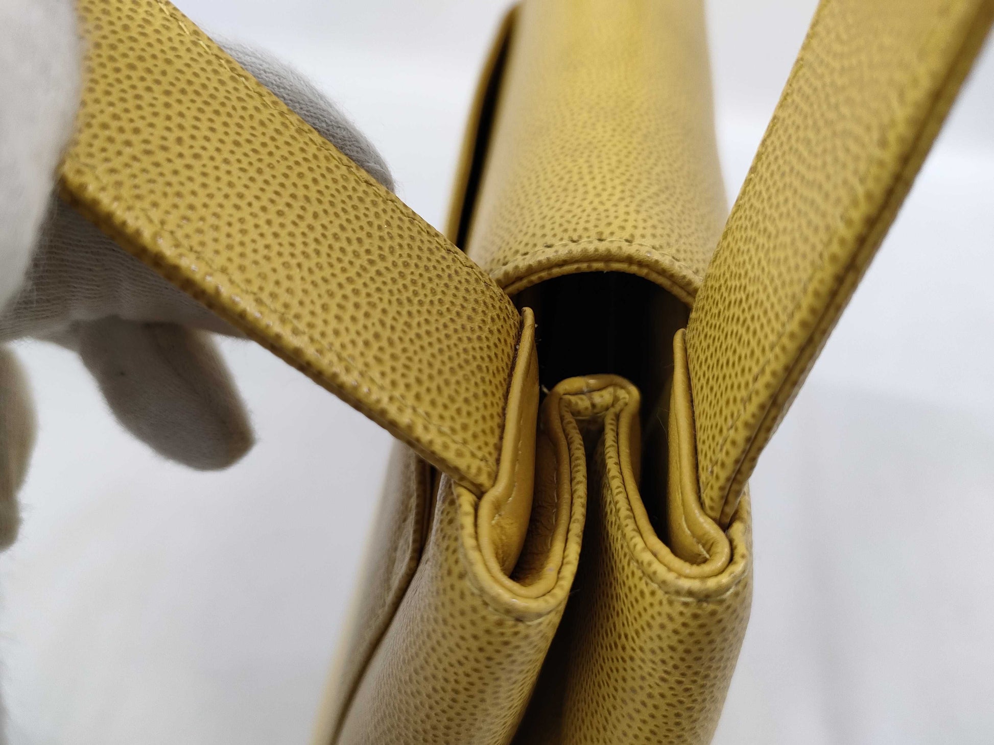 CHANEL Turnlock Caviar Yellow GP Handbag
