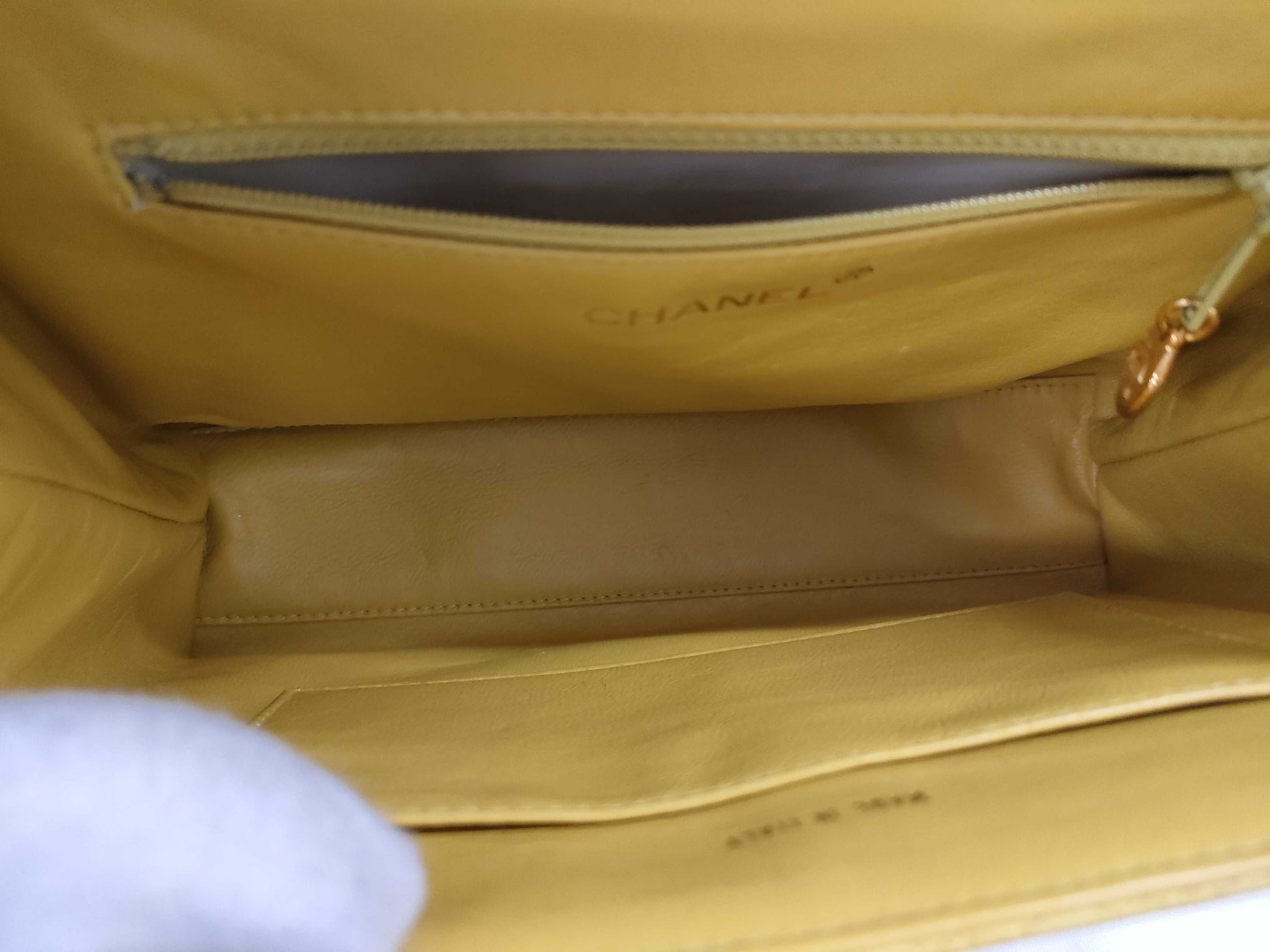 CHANEL Turnlock Caviar Yellow GP Handbag