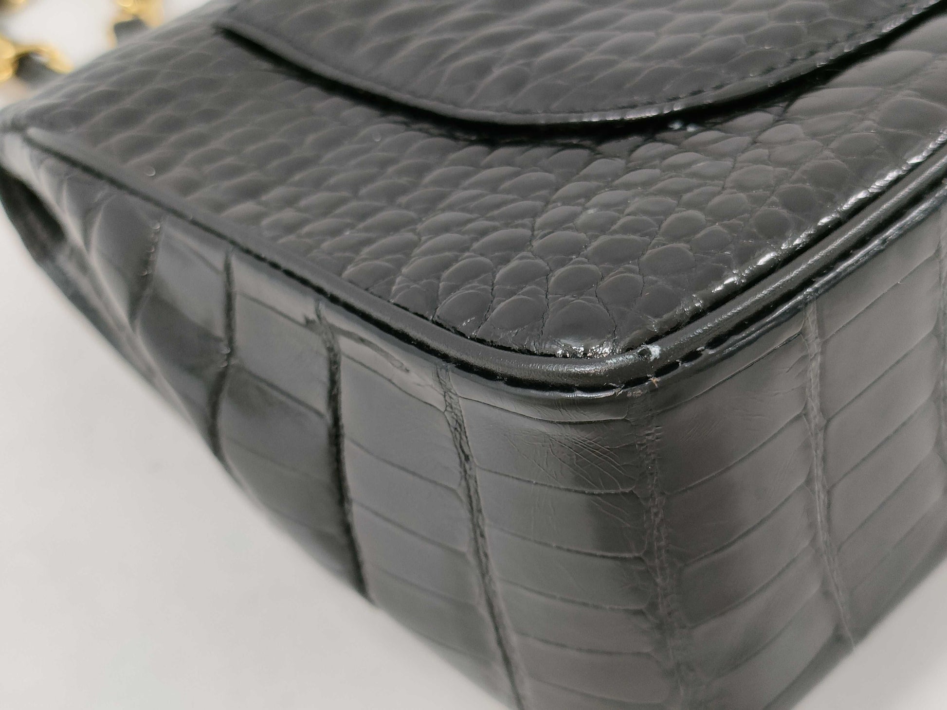 CHANEL Double Flap Crocodile Black GP Shoulder Bag