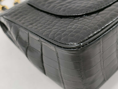 CHANEL Double Flap Crocodile Black GP Shoulder Bag