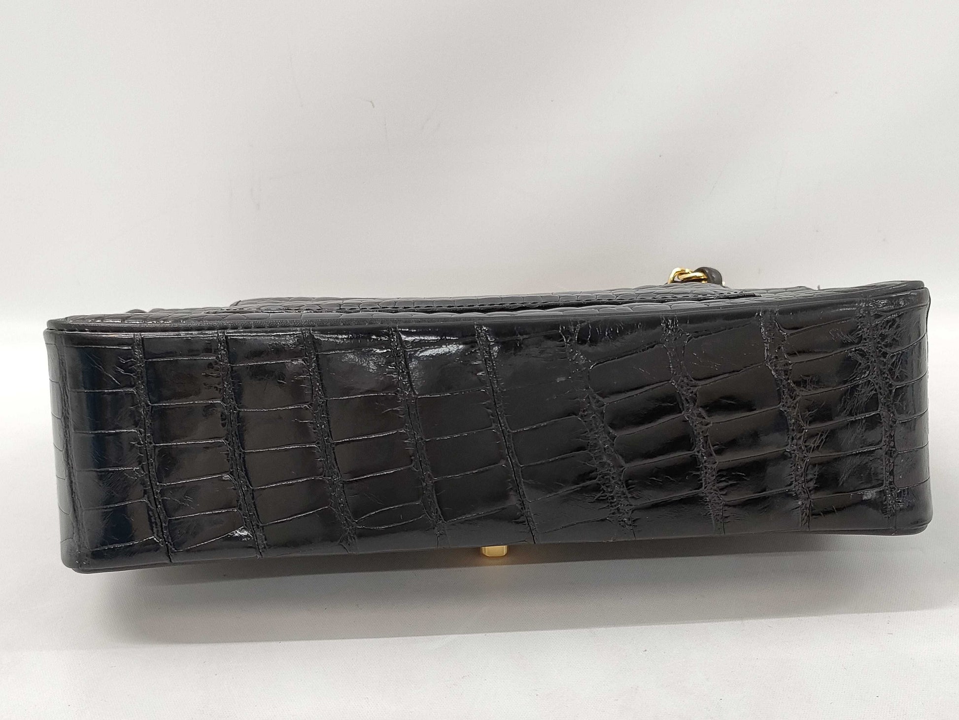 CHANEL Double Flap Crocodile Black GP Shoulder Bag