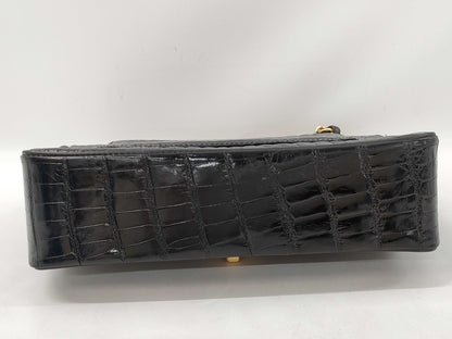 CHANEL Double Flap Crocodile Black GP Shoulder Bag