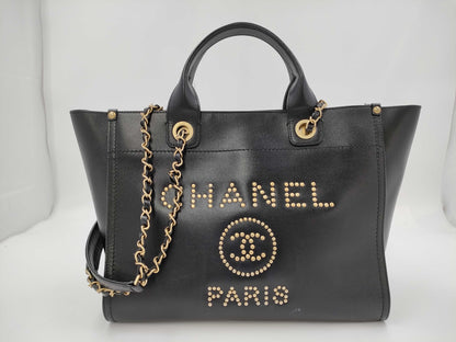 CHANEL Deauville Studded Calfskin Black GP Tote Bag
