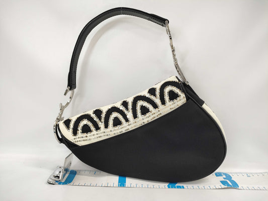 Dior Saddle Bag Sequin Satin Black White SS Handbag