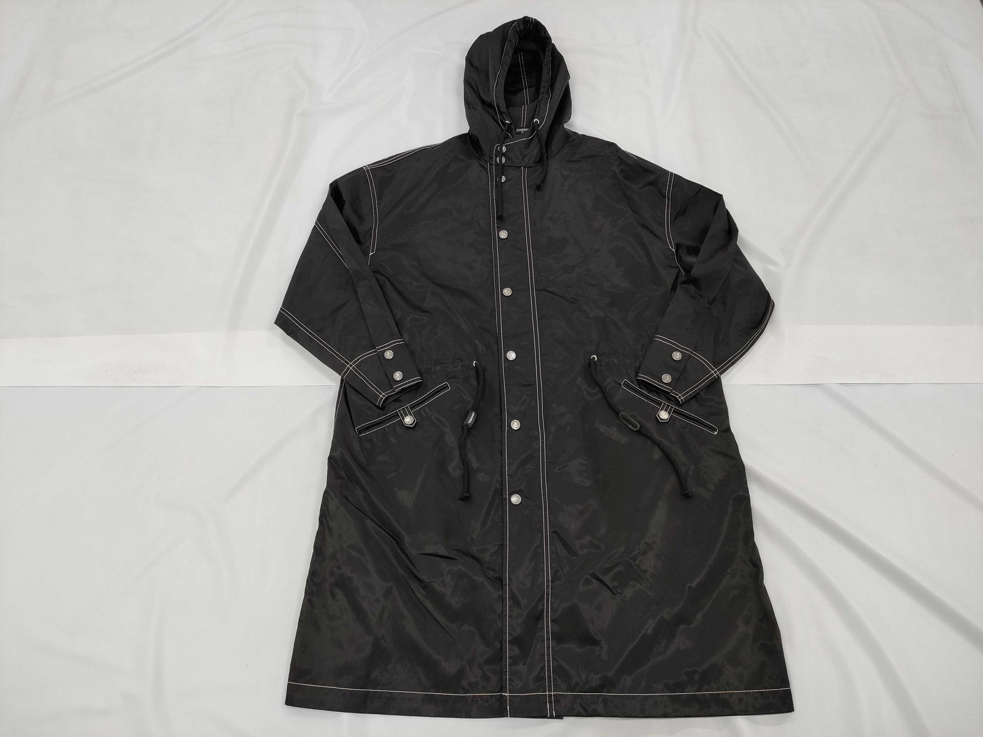 CHANEL Hooded Coat Nylon Black Jacket