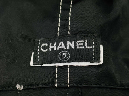 CHANEL Hooded Coat Nylon Black Jacket