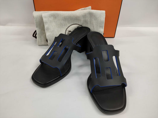 HERMES Izzy Sandals - Black/Blue, Size 35 1/2
