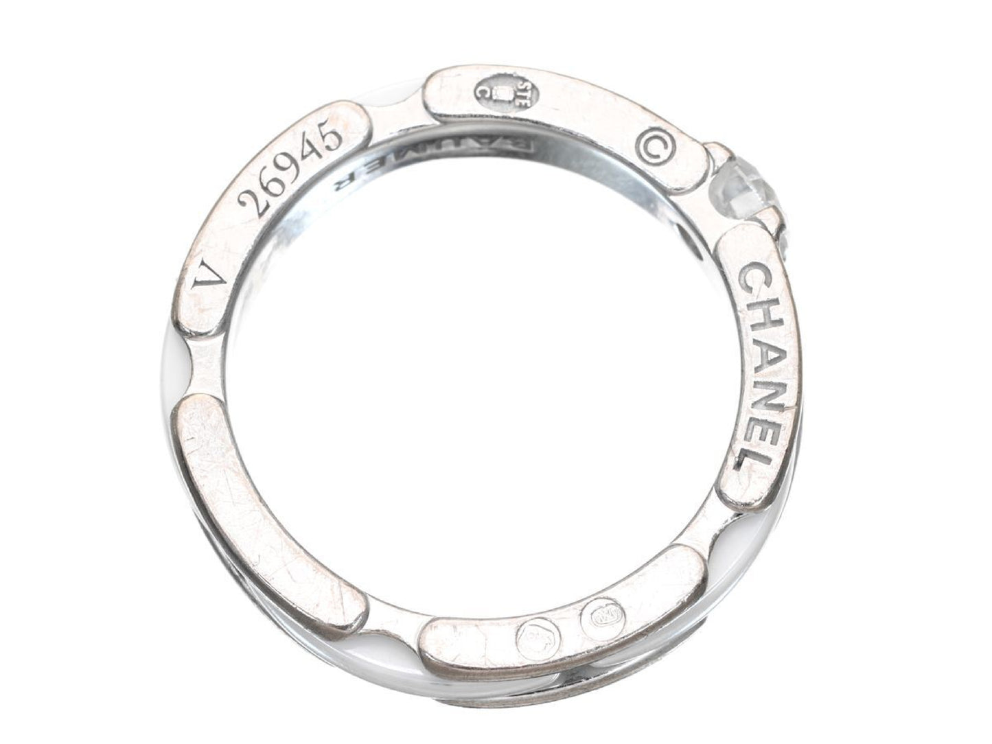CHANEL Ultra T48 White Ceramic 1PD Au750 4.3g Ring 