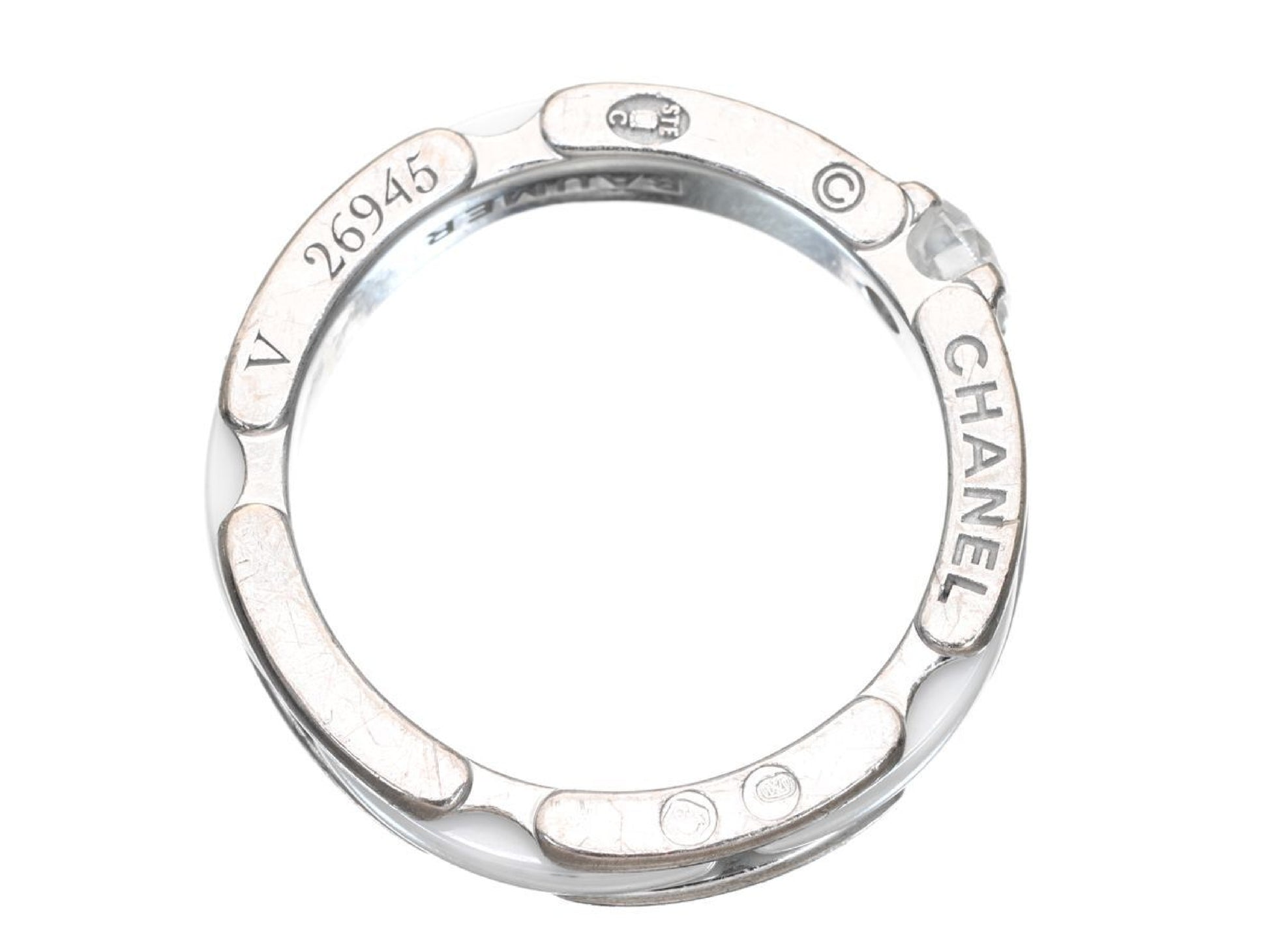 CHANEL Ultra T48 White Ceramic 1PD Au750 4.3g Ring 
