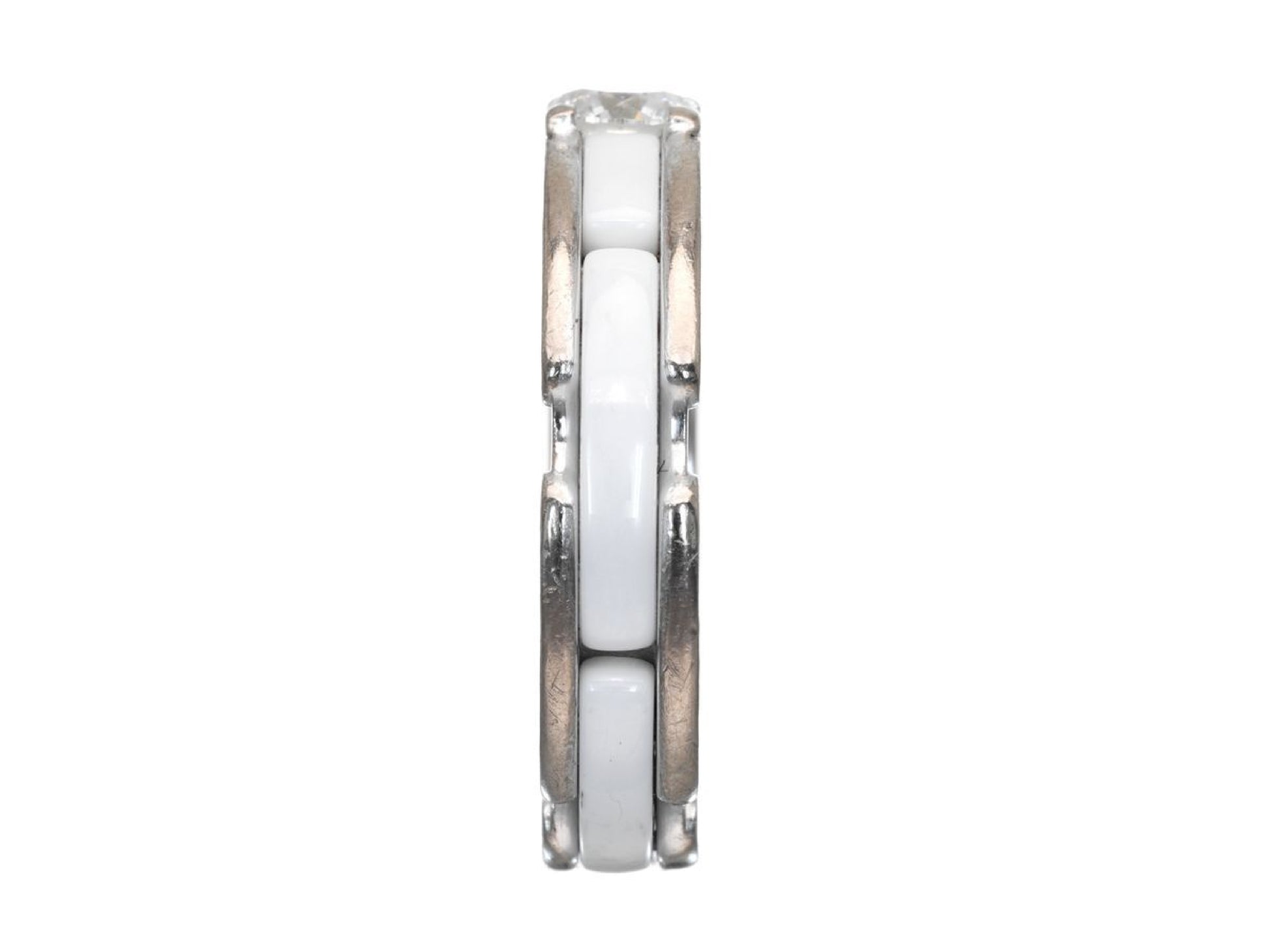 CHANEL Ultra T48 White Ceramic 1PD Au750 4.3g Ring 