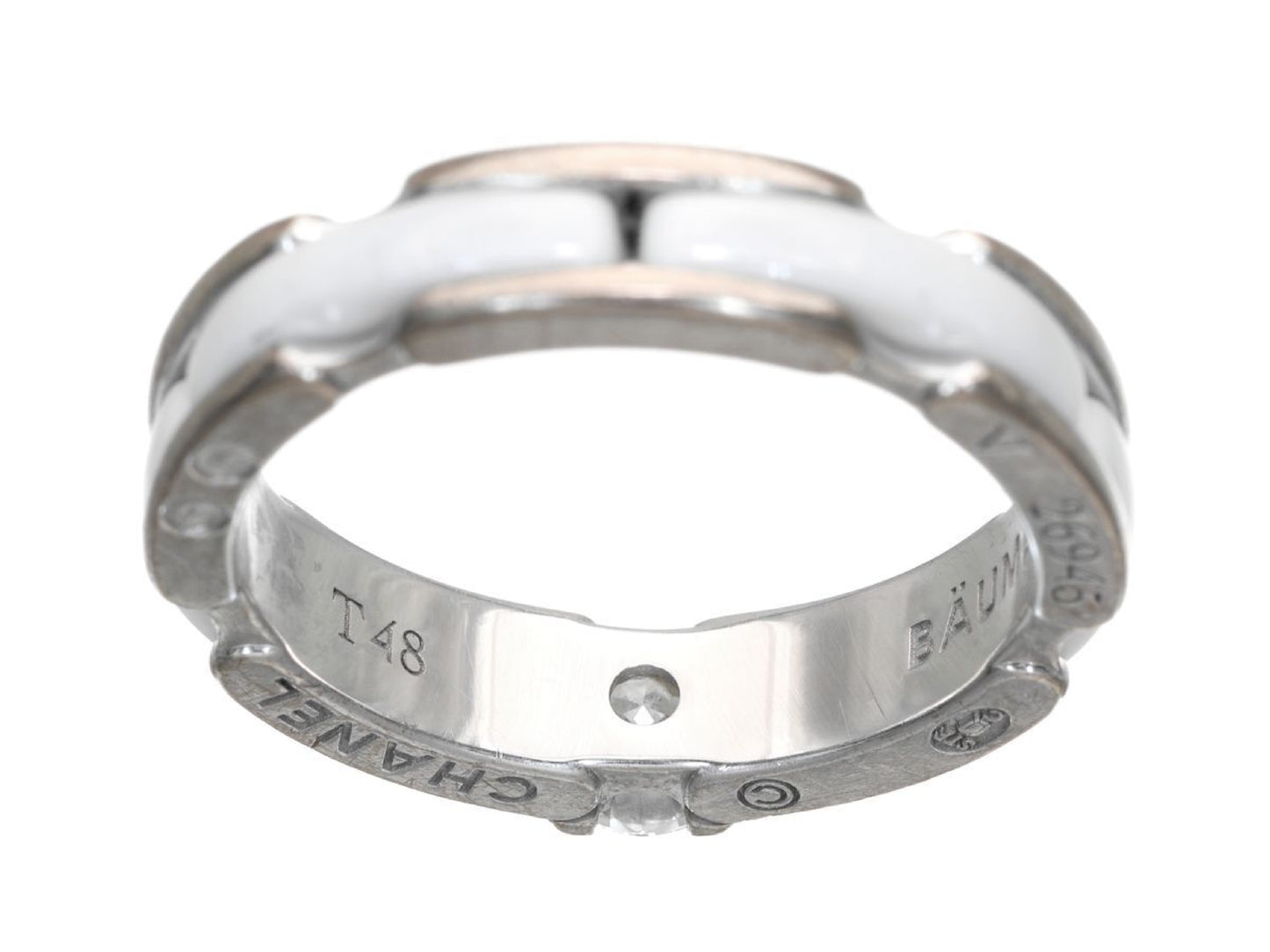 CHANEL Ultra T48 White Ceramic 1PD Au750 4.3g Ring 
