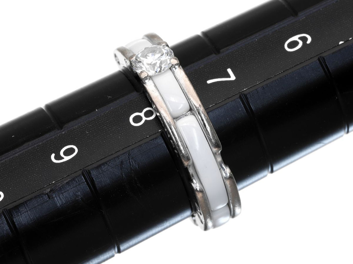 CHANEL Ultra T48 White Ceramic 1PD Au750 4.3g Ring 