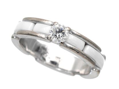 CHANEL Ultra T48 White Ceramic 1PD Au750 4.3g Ring 
