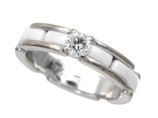CHANEL Ultra T48 White Ceramic 1PD Au750 4.3g Ring 