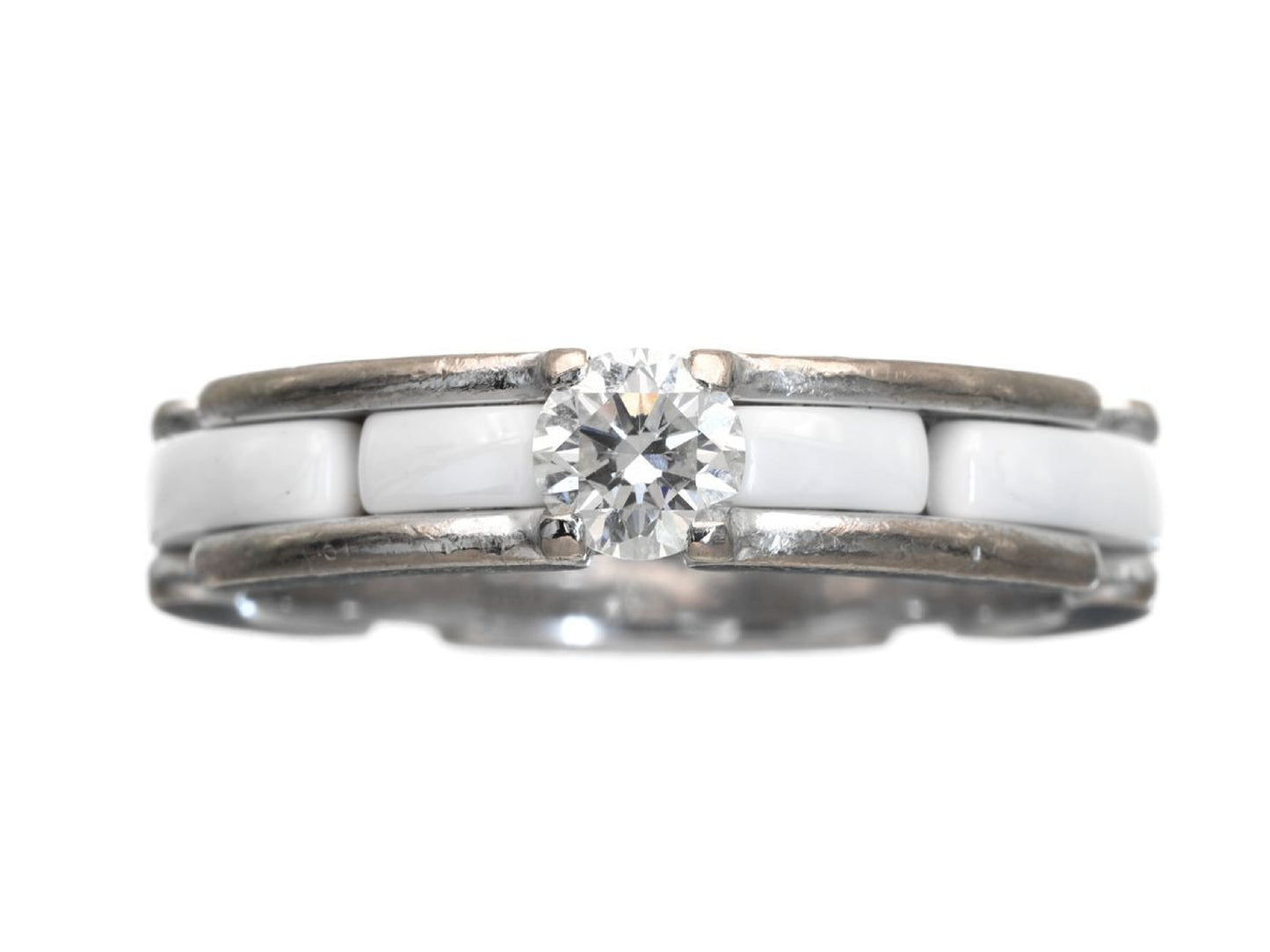 CHANEL Ultra T48 White Ceramic 1PD Au750 4.3g Ring 