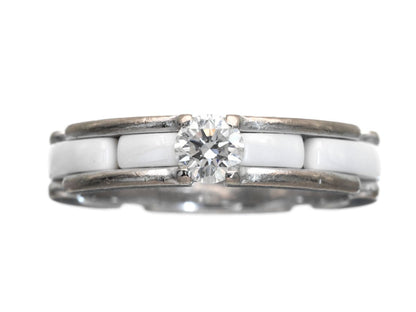CHANEL Ultra T48 White Ceramic 1PD Au750 4.3g Ring 