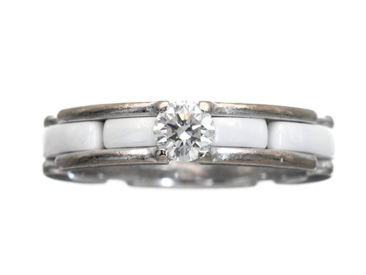 CHANEL Ultra T48 White Ceramic 1PD Au750 4.3g Ring 