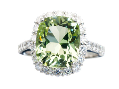Green Beryl 6.557ct D1.24ct Pt900 9.2g Ring 