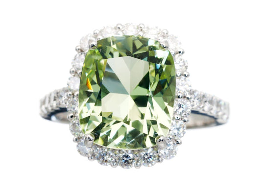 Green Beryl 6.557ct D1.24ct Pt900 9.2g Ring 