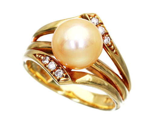 Pearl, diameter approximately 7.9mm, D0.06ct, 18K Gold, 5.0g, Ring 