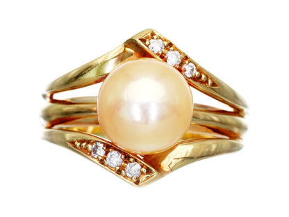Pearl, diameter approximately 7.9mm, D0.06ct, 18K Gold, 5.0g, Ring 