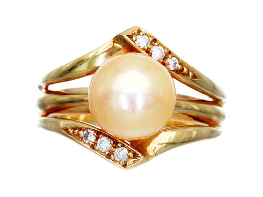 Pearl, diameter approximately 7.9mm, D0.06ct, 18K Gold, 5.0g, Ring 