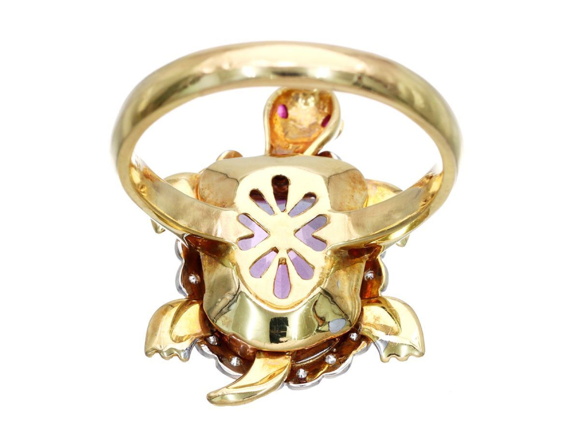 Turtle Motif Amethyst Ruby D0.20ct K18 8.6g Ring 