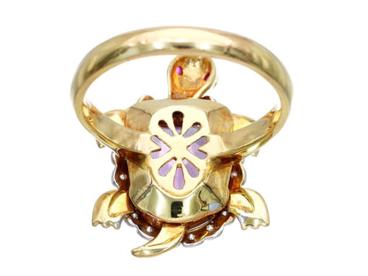 Turtle Motif Amethyst Ruby D0.20ct K18 8.6g Ring 