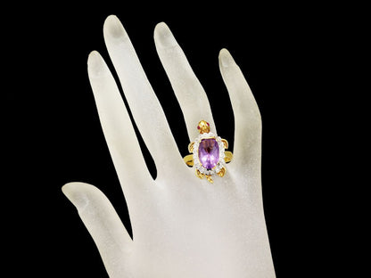 Turtle Motif Amethyst Ruby D0.20ct K18 8.6g Ring 