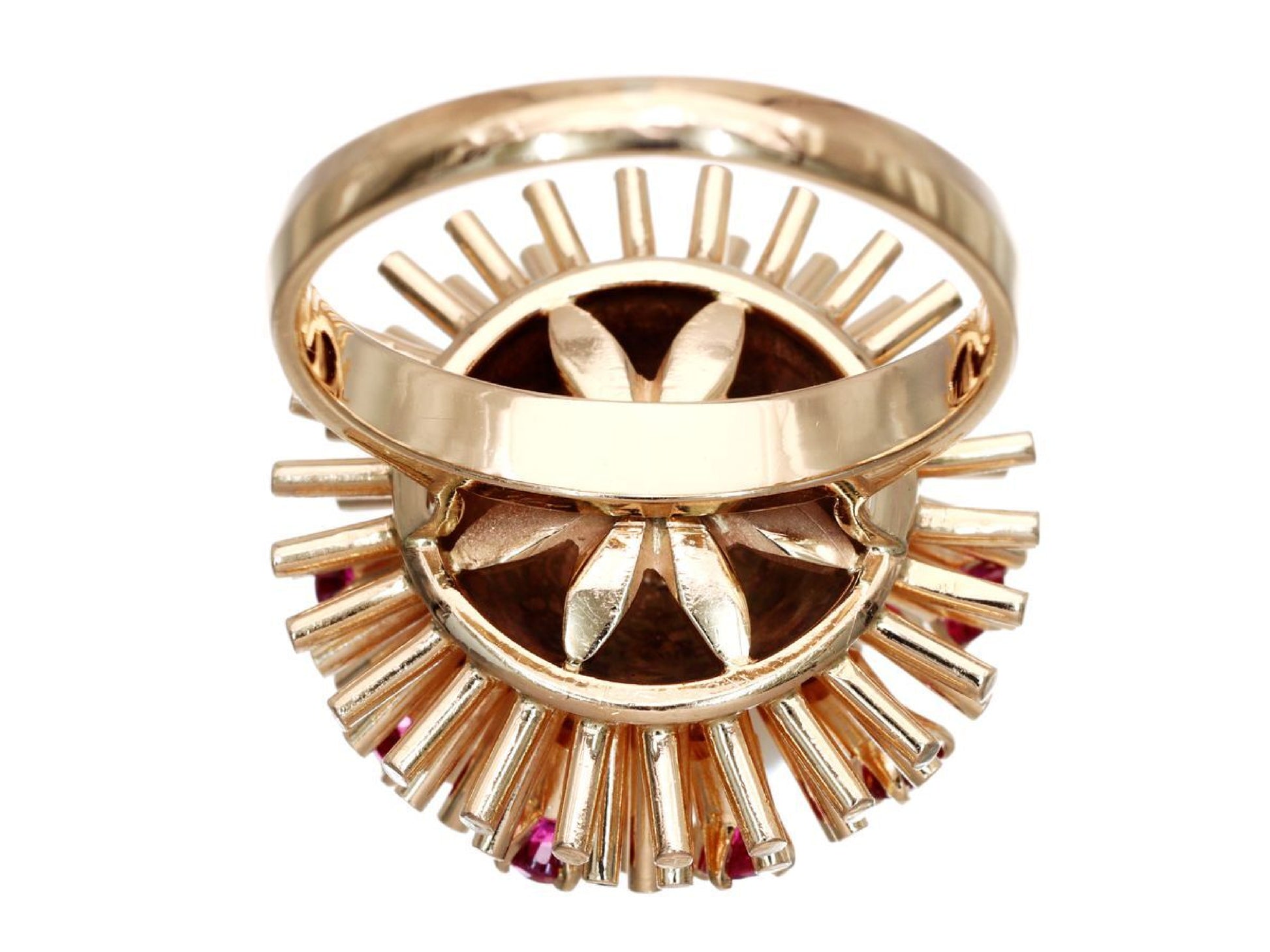 Akoya pearl ring, approximately 7.9mm diameter, ruby, 14K gold, 9.5g 