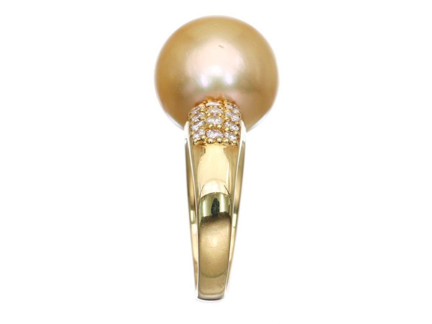 Golden Pearl Ring, 13.8mm Diameter, 0.58ct, 18K Gold, 8.4g 