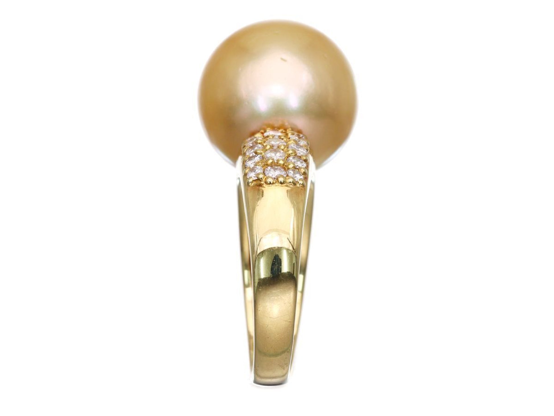 Golden Pearl Ring, 13.8mm Diameter, 0.58ct, 18K Gold, 8.4g 