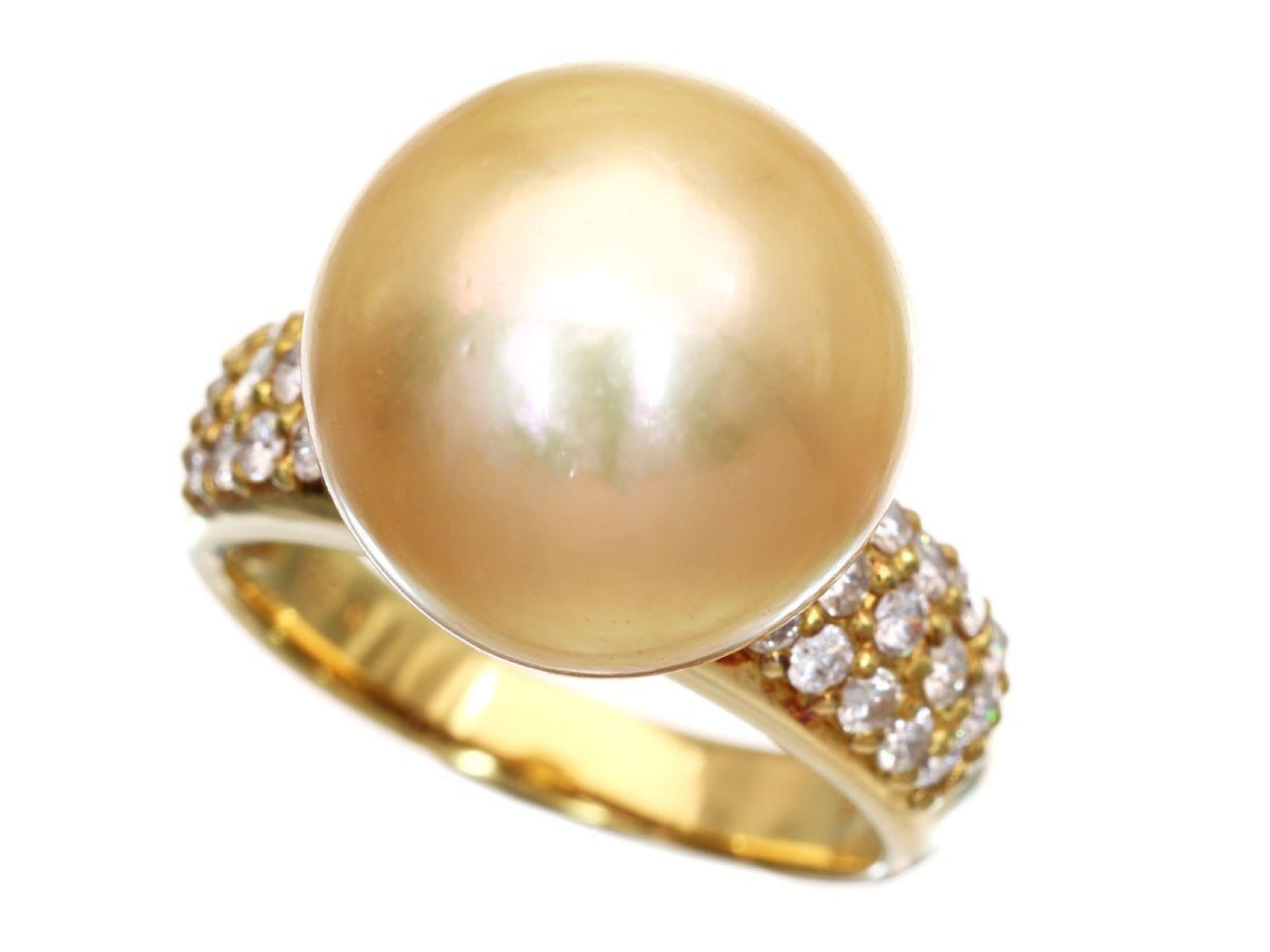 Golden Pearl Ring, 13.8mm Diameter, 0.58ct, 18K Gold, 8.4g 