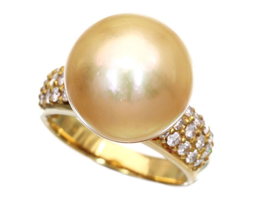 Golden Pearl Ring, 13.8mm Diameter, 0.58ct, 18K Gold, 8.4g 
