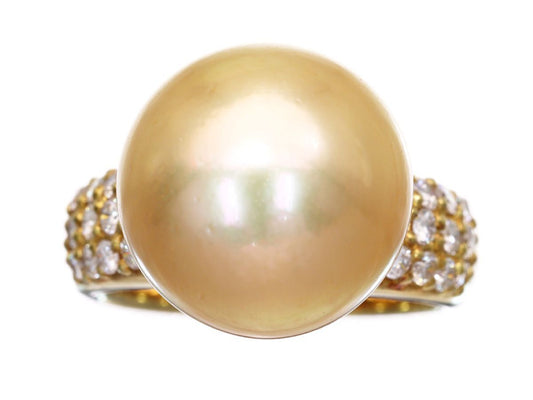 Golden Pearl Ring, 13.8mm Diameter, 0.58ct, 18K Gold, 8.4g 