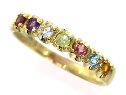 Garnet, Amethyst, Aquamarine, Peridot, Pink Tourmaline, Blue Topaz, Citrine, 18K Gold, 3.0g Ring 