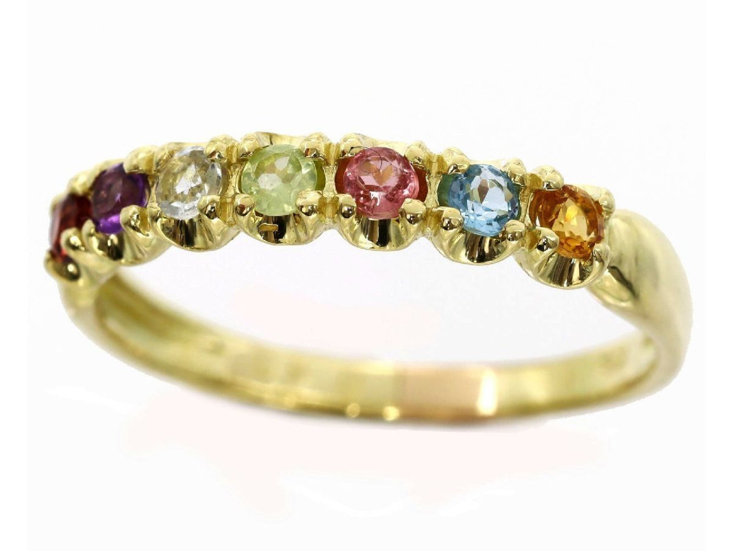 Garnet, Amethyst, Aquamarine, Peridot, Pink Tourmaline, Blue Topaz, Citrine, 18K Gold, 3.0g Ring 