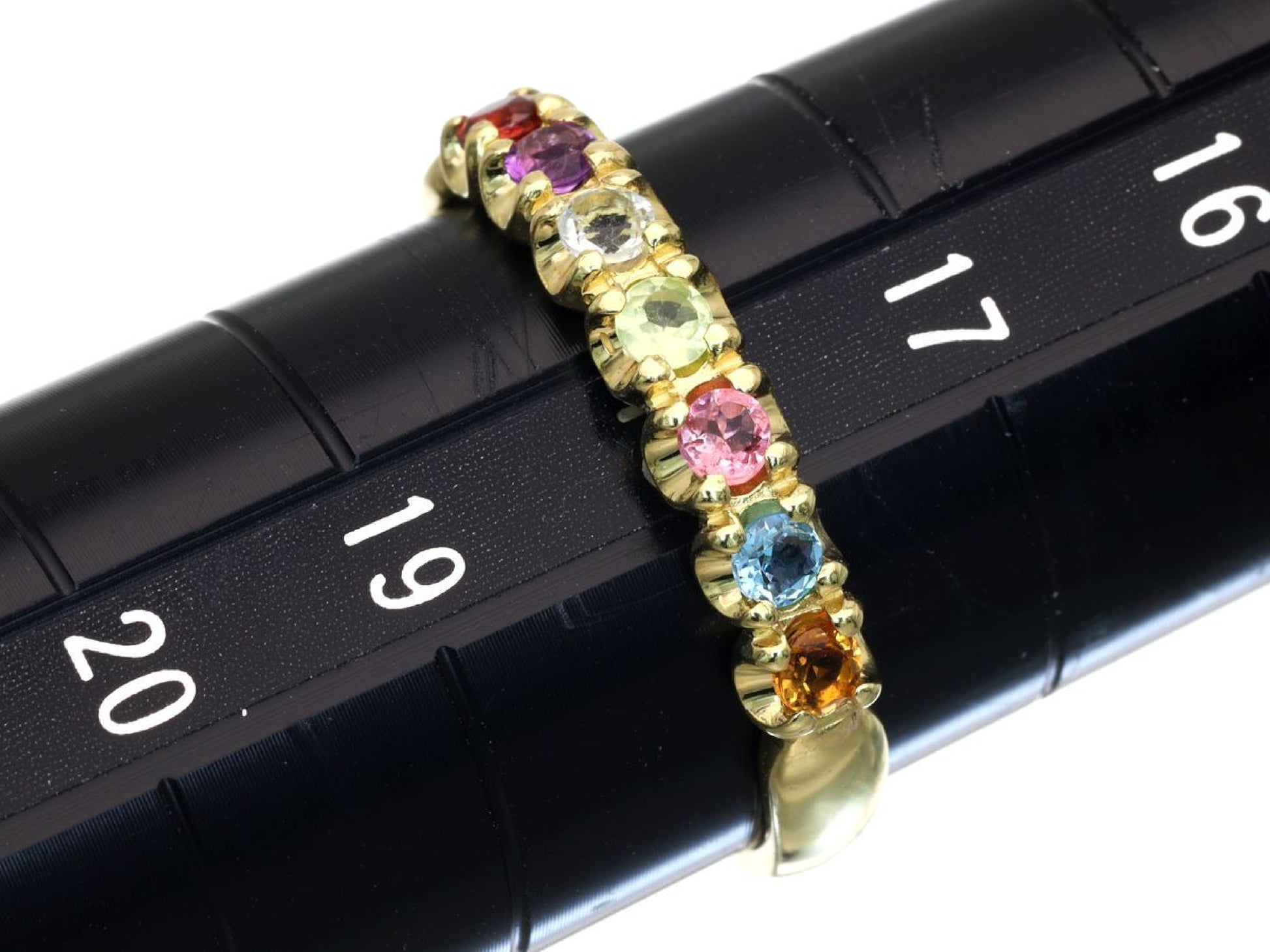 Garnet, Amethyst, Aquamarine, Peridot, Pink Tourmaline, Blue Topaz, Citrine, 18K Gold, 3.0g Ring 