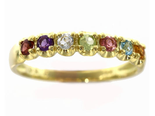Garnet, Amethyst, Aquamarine, Peridot, Pink Tourmaline, Blue Topaz, Citrine, 18K Gold, 3.0g Ring 