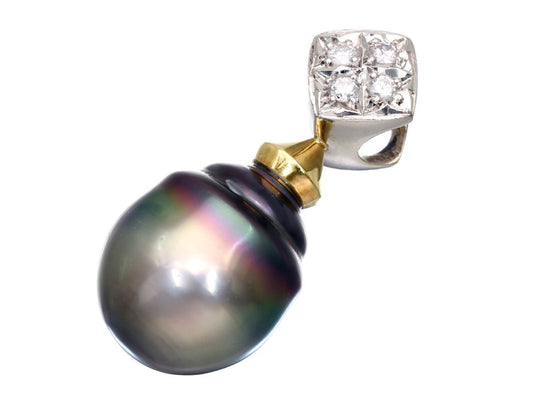 Tahitian pearl pendant, approximately 13.0mm diameter, 0.11ct, 6.7g, Pt900/K18 